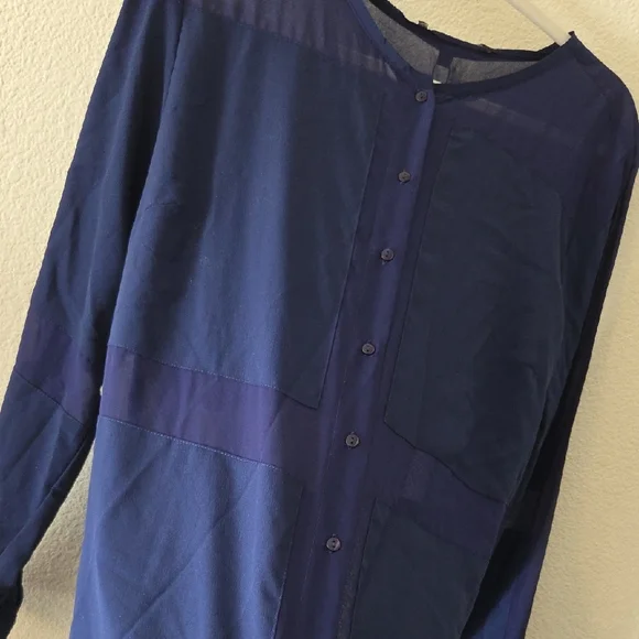 W118 by Walter Baker Navy Sheer Button-Front Blouse - Picture 3 of 5